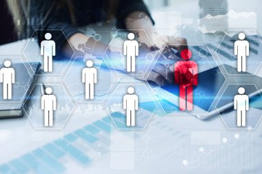 İnsan kaynakları yönetimi, insan kaynakları, işe alım, liderlik ve ekip oluşturma. İş ve teknoloji kavramı.