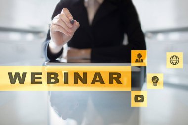 Webinar. E-eğitim, Online Eğitim kavramı. Kişisel gelişim. Sanal ekran.