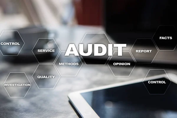 Audit business concept Auditor. Compliance. Virtual screen technology