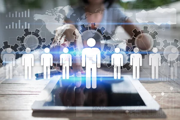 İnsan kaynakları yönetimi, insan kaynakları, işe alım, liderlik ve ekip oluşturma. İş ve teknoloji kavramı.