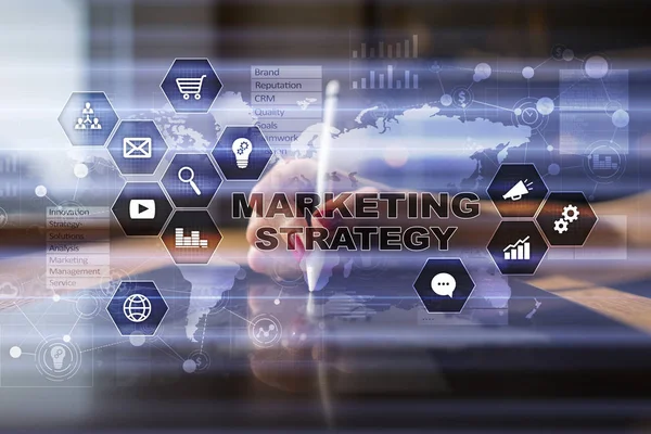 Marketing strategy concept on virtual screen. Internet, advertising and digital technology concept. Sales growth. — Stock Photo, Image