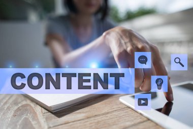 Sanal ekran içerik metni. İş kavramı, teknoloji ve internet. 