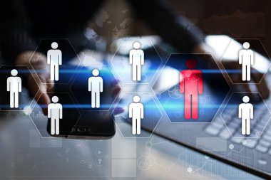 İnsan kaynakları yönetimi, insan kaynakları, işe alım, liderlik ve ekip oluşturma. İş ve teknoloji kavramı.