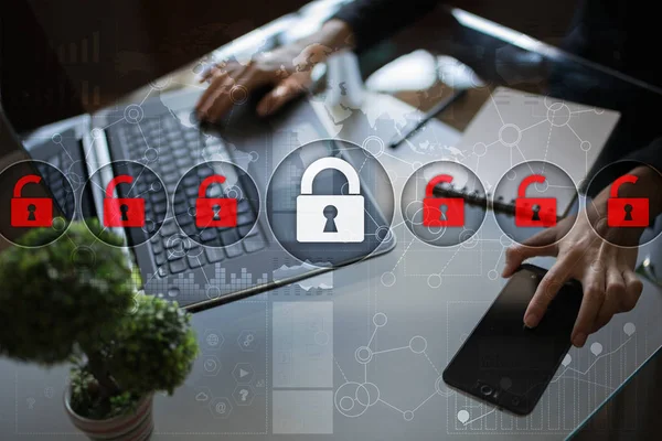 Siber Güvenlik, veri koruma, bilgi güvenliği ve şifreleme. İnternet Teknoloji ve iş kavramı.
