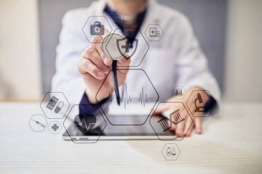 Sanal ekran üzerinde tıbbi kavramı. Sağlık. Online Tıbbi Danışma ve sağlık kontrol, Emr, Ehr.