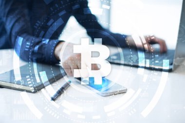 Bitcoin cryptocurrency. Finans teknolojileri. Internet para. İş kavramı.