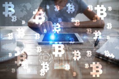 Bitcoin cryptocurrency. Finans teknolojileri. Internet para. İş kavramı.