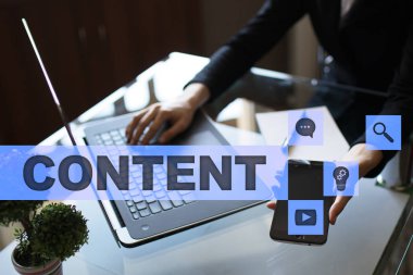 Sanal ekran içerik metni. İş kavramı, teknoloji ve internet. 