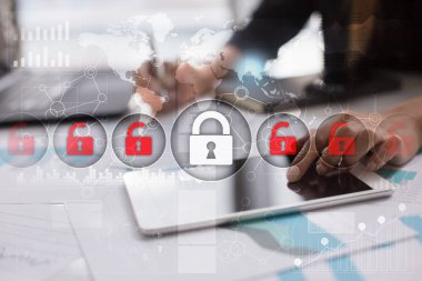 Siber Güvenlik, veri koruma, bilgi güvenliği ve şifreleme. İnternet Teknoloji ve iş kavramı.