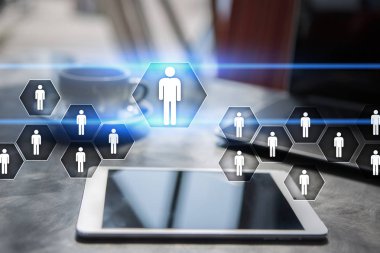 İnsan kaynakları yönetimi, insan kaynakları, işe alım, liderlik ve ekip oluşturma. İş ve teknoloji kavramı.