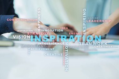 Sanal ekran üzerinde ilham kelimeler bulut.