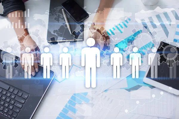 İnsan kaynakları yönetimi, insan kaynakları, işe alım, liderlik ve ekip oluşturma. İş ve teknoloji kavramı.