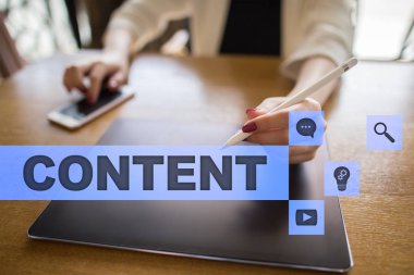 Sanal ekran içerik metni. İş kavramı, teknoloji ve internet. 