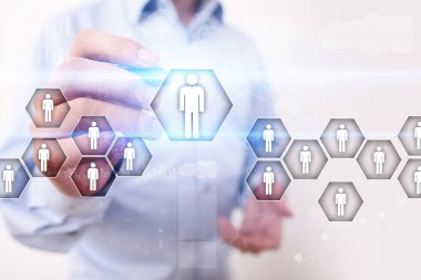 İnsan kaynakları yönetimi, insan kaynakları, işe alım, liderlik ve ekip oluşturma. İş ve teknoloji kavramı.