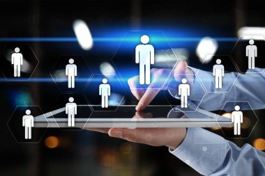 İnsan kaynakları yönetimi, insan kaynakları, işe alım, liderlik ve ekip oluşturma. İş ve teknoloji kavramı.