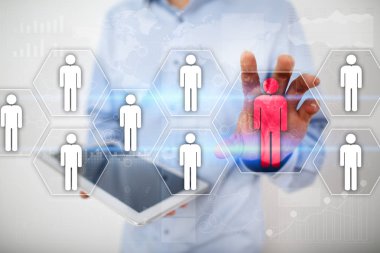 İnsan kaynakları yönetimi, insan kaynakları, işe alım, liderlik ve ekip oluşturma. İş ve teknoloji kavramı.