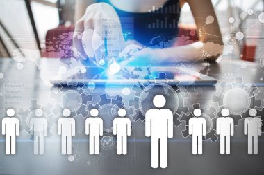 İnsan kaynakları yönetimi, insan kaynakları, işe alım, liderlik ve ekip oluşturma. İş ve teknoloji kavramı.