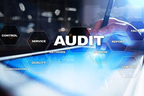 Concepto de negocio de auditoría. Auditor. Cumplimiento. Tecnología de pantalla virtual . — Foto de Stock