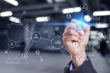 İnsanlar ağ. Organizasyon yapısı. Saatlik sosyal medya. Internet ve teknoloji kavramı.
