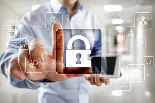 Dataskydd, Cyber security, säkerhet och kryptering. Internet-teknik och affärsidé. — Stockfoto