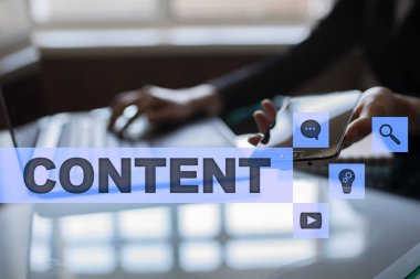 Sanal ekran içerik metni. İş kavramı, teknoloji ve internet. 