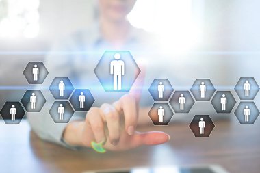 İnsan kaynakları yönetimi, insan kaynakları, işe alım, liderlik ve ekip oluşturma. İş ve teknoloji kavramı.