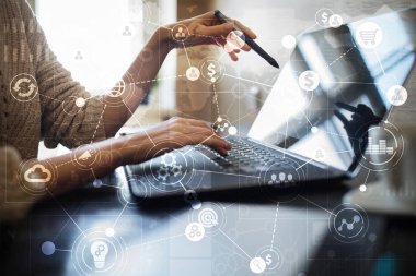 Metin, sanal ekran arka plan ile kutsal kişilerin resmi için şablon. İş, internet teknoloji ve ağ kavramı.