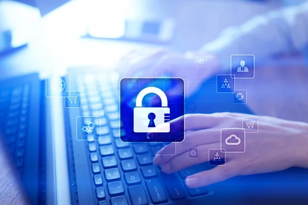 Protección de datos, ciberseguridad, seguridad de la información y cifrado. tecnología de Internet y concepto de negocio . — Foto de Stock