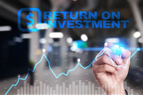 ROI, Return on investment business and technology concept. Virtual screen background.