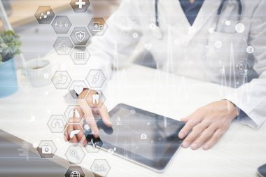 Sanal ekran üzerinde tıbbi kavramı. Sağlık. Online Tıbbi Danışma ve sağlık kontrol, Emr, Ehr.