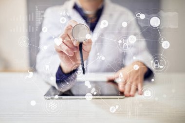 Sanal ekran üzerinde tıbbi kavramı. Sağlık. Online Tıbbi Danışma ve sağlık kontrol, Emr, Ehr.