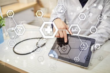 Sanal ekran üzerinde tıbbi kavramı. Sağlık. Online Tıbbi Danışma ve sağlık kontrol, Emr, Ehr.