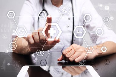 Sanal ekran üzerinde tıbbi kavramı. Sağlık. Online Tıbbi Danışma ve sağlık kontrol, Emr, Ehr.