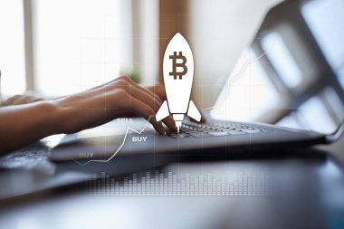 Bitcoin cryptocurrency. Finans teknolojileri. Internet para. İş kavramı.