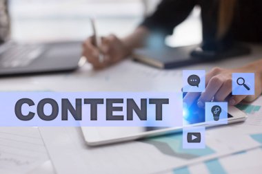 Sanal ekran içerik metni. İş kavramı, teknoloji ve internet. 