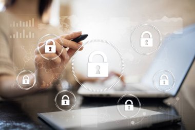 Siber Güvenlik, veri koruma, bilgi güvenliği ve şifreleme. İnternet Teknoloji ve iş kavramı.