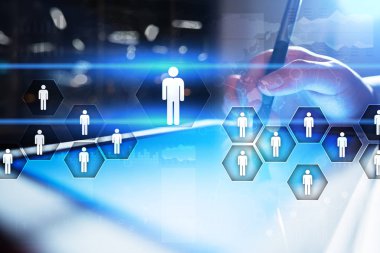 İnsan kaynakları yönetimi, insan kaynakları, işe alım, liderlik ve ekip oluşturma. İş ve teknoloji kavramı.