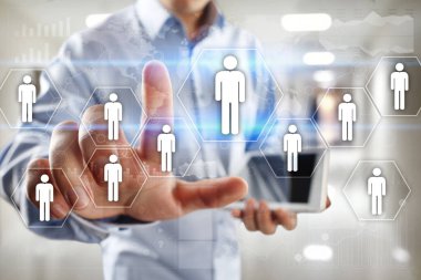 İnsan kaynakları yönetimi, insan kaynakları, işe alım, liderlik ve ekip oluşturma. İş ve teknoloji kavramı.