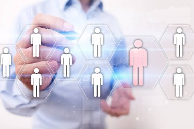 İnsan kaynakları yönetimi, insan kaynakları, işe alım, liderlik ve ekip oluşturma. İş ve teknoloji kavramı.