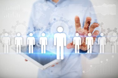 İnsan kaynakları yönetimi, insan kaynakları, işe alım, liderlik ve ekip oluşturma. İş ve teknoloji kavramı.