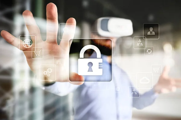 Datenschutz Cybersicherheit Informationssicherheit Und Verschlüsselung Internet Technologie Und Geschäftskonzept Virtueller — Stockfoto