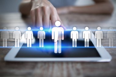 İnsan kaynakları yönetimi, insan kaynakları, işe alım, liderlik ve ekip oluşturma. İş ve teknoloji kavramı.