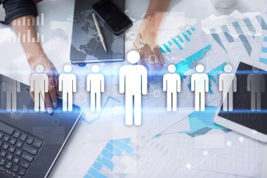 İnsan kaynakları yönetimi, insan kaynakları, işe alım, liderlik ve ekip oluşturma. İş ve teknoloji kavramı.