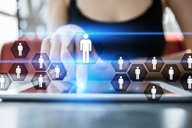 İnsan kaynakları yönetimi, insan kaynakları, işe alım, liderlik ve ekip oluşturma. İş ve teknoloji kavramı.