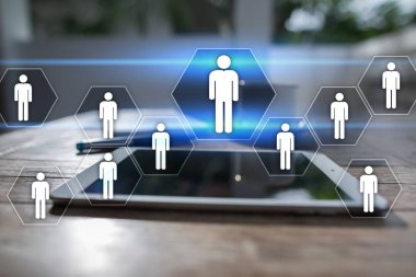 İnsan kaynakları yönetimi, insan kaynakları, işe alım, liderlik ve ekip oluşturma. İş ve teknoloji kavramı.