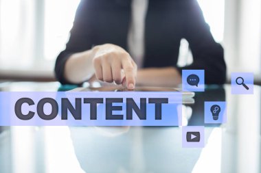 Sanal ekran içerik metni. İş kavramı, teknoloji ve internet. 