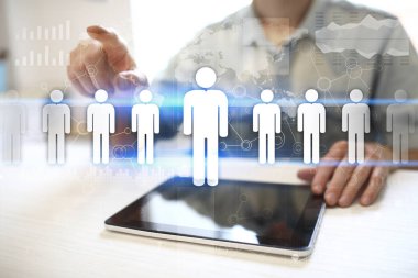 İnsan kaynakları yönetimi, insan kaynakları, işe alım, liderlik ve ekip oluşturma. İş ve teknoloji kavramı.