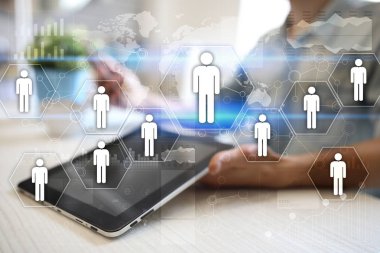 İnsan kaynakları yönetimi, insan kaynakları, işe alım, liderlik ve ekip oluşturma. İş ve teknoloji kavramı.