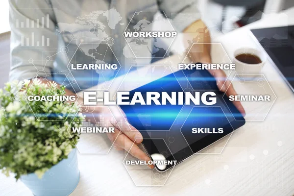 E-Learning on the virtual screen. Internet education concept. — Stock Photo, Image