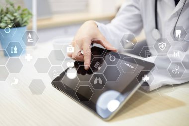 Sanal ekran üzerinde tıbbi kavramı. Sağlık. Online Tıbbi Danışma ve sağlık kontrol, Emr, Ehr.